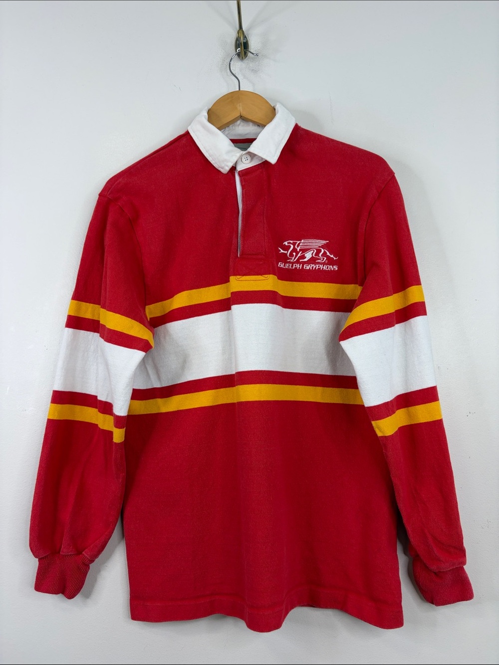 Rugby Shirt Mens Large Red White Stripe Long Sleeve Cotton Polo Guelph Gryphons